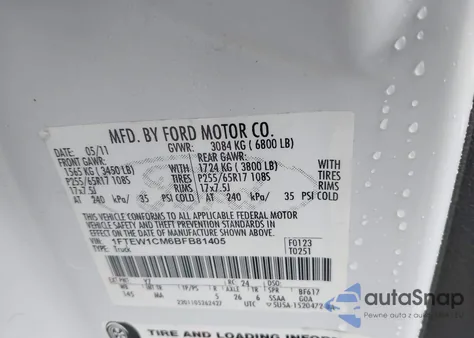 2011 Ford F-150 Xlt z USA, uszkodzony, nr VIN 1FTEW1CM6BFB81405